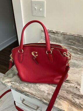 Coach Pebbled Leather Satchel in Red with Gold Hardware